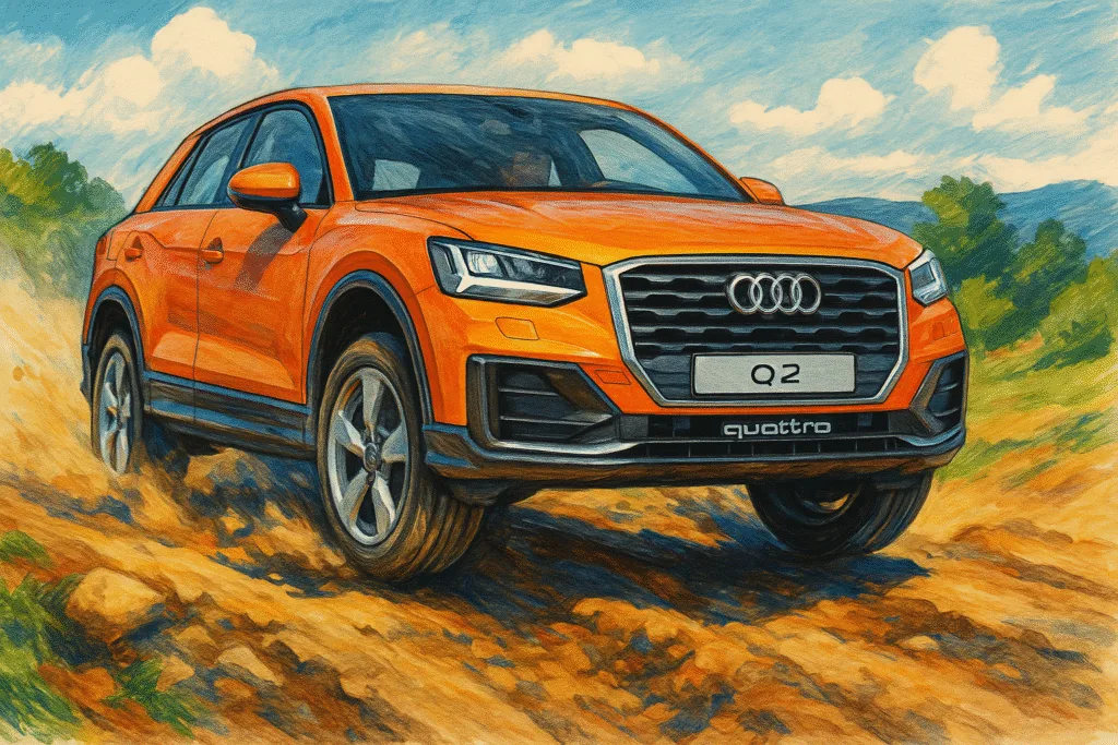Audi SQ2 quattro 2025 beschleunigt sportlich durch eine kurvige Bergstraße