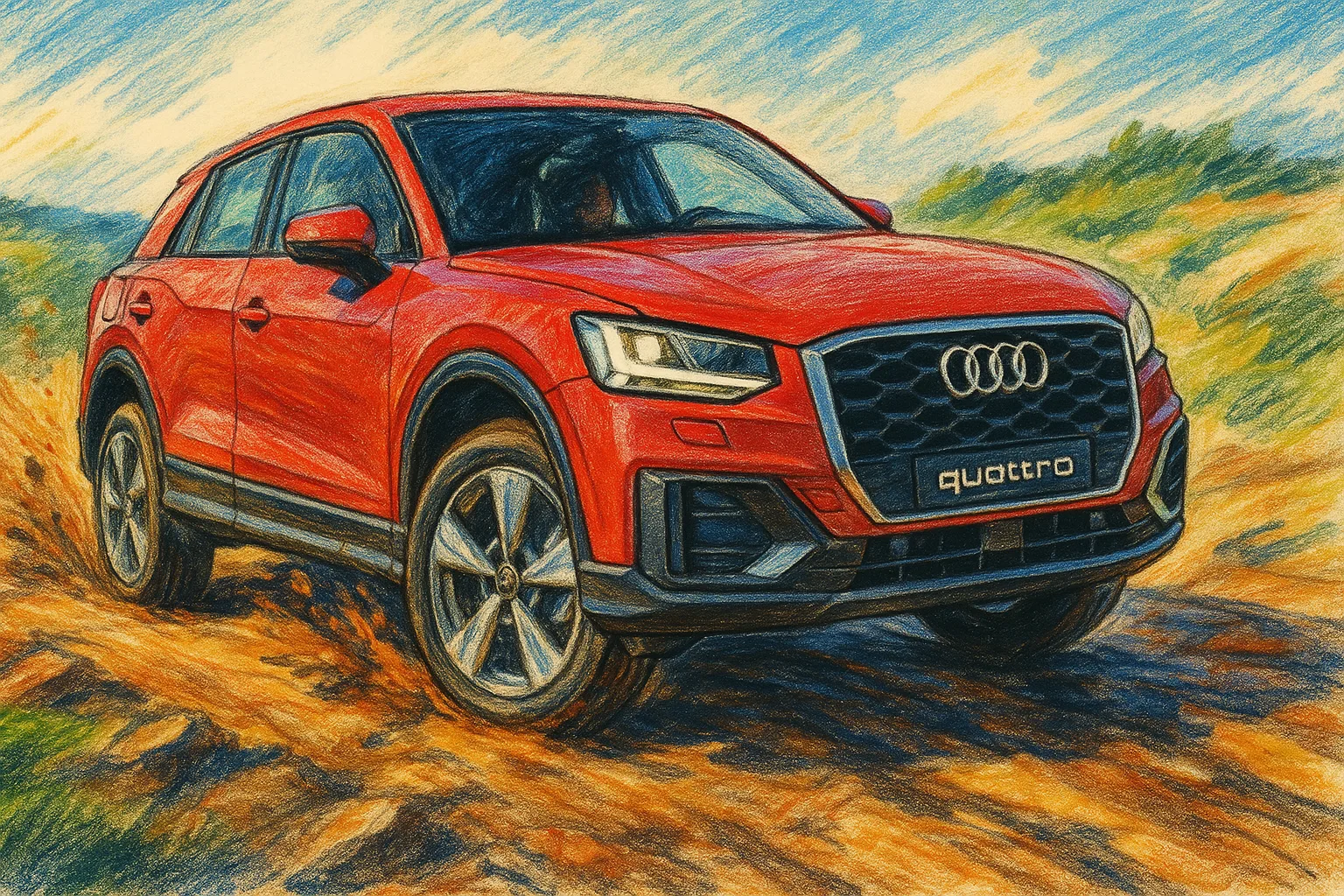 Audi SQ2 quattro 2025 beschleunigt sportlich durch eine kurvige Bergstraße