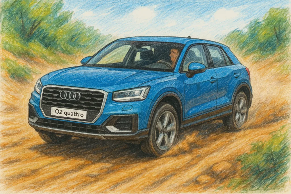 Audi SQ2 quattro 2025 beschleunigt sportlich durch eine kurvige Bergstraße